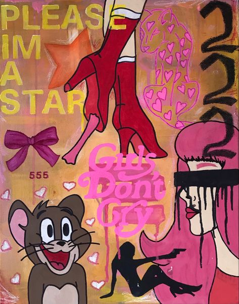 Painting Collage Canvases, Outline Painting, Aesthetic Peach, Pop Art Collage, Skateboard Wall Art, Art Eras, Pop Art Canvas, Painting Canvases, Graffiti Style Art