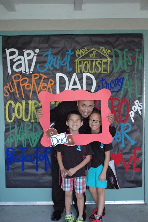 Donuts with Dads photo op with frame! Love this Dad!! ❤️ Dancing Room, Photo Backdrop Ideas, Pta Events, Pta Moms, Animals Tattoos, Pta Fundraising, Frame Love, Tattoos Quotes, School Pto