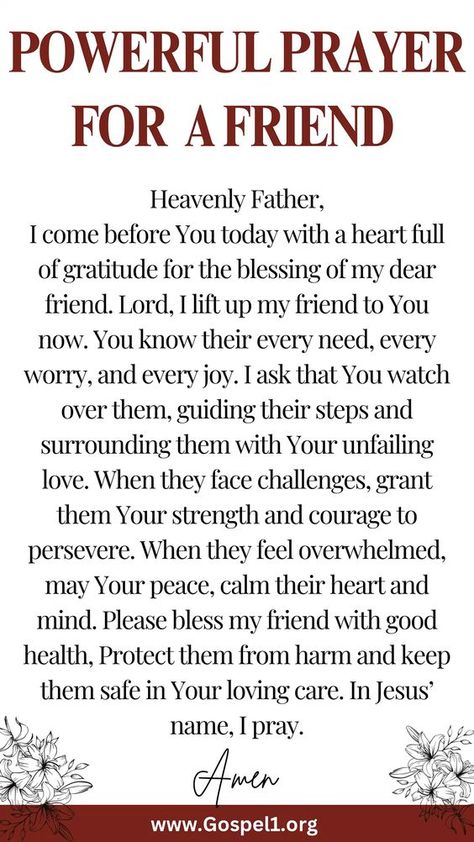 This powerful collection of 30 prayers offers uplifting messages of strength, healing, and encouragement. Show your friends you care with the gift of prayer! #friends #prayer #encouragement #faith Prayer For A Friend Healing, Praying For Healing Quotes Friends, Prayers For Health And Healing Friend, Prayers For Friends Healing, Faith Prayer Strength, Praying For You My Friend Strength, Prayers For Best Friend, Prayer For Friend In Need Strength, Prayer For A Friend Hard Times