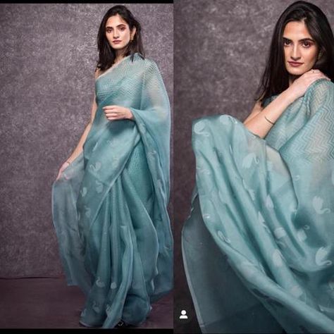 Organza Sarees Online at Discount Rates in India – Dailybuyys Pista Color Saree, Saree Casual, Organza Silk Saree, Indian Party Wear, Organza Sarees, Wedding Saree Indian, Bollywood Style, Printed Saree, Readymade Blouse