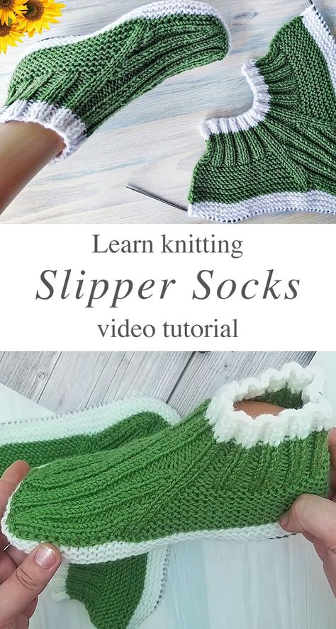 Knitted Slipper Socks You Can Easily Make - CrochetBeja Knitting Slippers, Knitted Socks Free Pattern, Knit Slippers Free Pattern, Knit Slippers, Knitted Slippers Pattern, Socks Knitting, Crochet Slipper Pattern, Lace Knitting Patterns, Sock Knitting Patterns