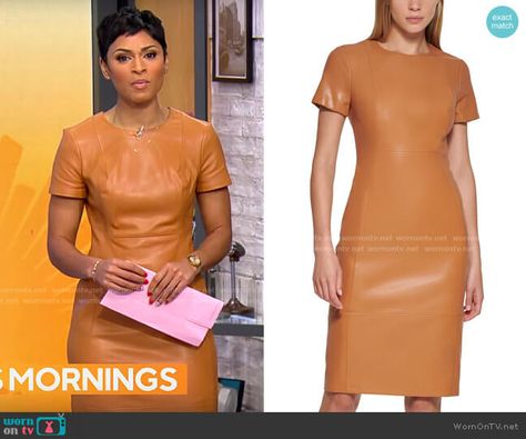 Jericka Duncan’s short sleeved leather dress on CBS Mornings. Outfit Details: https://wornontv.net/262764/ %23CBSMornings Mens Plus Size, Latest Outfits, Leather Dress, Outfit Details, Dress Details, Wearing Dress, Sheath Dress, Celebrity Style, Calvin Klein