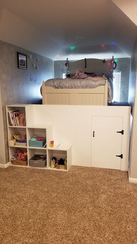 Storage Platform Bed Diy, Lifted Bed With Storage Underneath, Bed With Secret Room Underneath, Bed With Crawl Space Underneath, Platform Bed With Hideout Underneath, Beds With A Secret Room Under, Lifted Bed Ideas, How To Make The Most Of A Small Bedroom, Platform Bed With Stairs