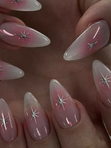 Almond Nails Asian Style, Blush Nails Korean Pink, Korean Almond Nails Designs, No Design Nails, Cute Aesthetic Nail Designs, Winter Korean Nails, Nail Design With Charms, Nails Inspiration Korean, Nail Art Korean Style