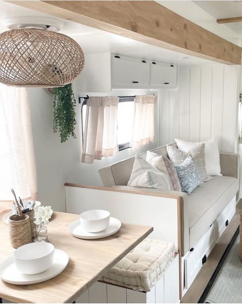 Caravan Renovation Diy, Camper Table, Caravan Interior Makeover, Rv Living Room, Popup Camper Remodel, New Dining Table, Motorhome Interior, Caravan Decor, Rv Interior Remodel