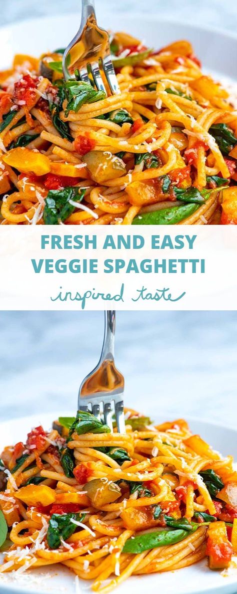 Fresh Veggie Pasta Recipe // Think of this as a versatile vegetarian pasta recipe that works wonders with a variety of vegetables so you can use whatever you have in the fridge. Easy Vegetable Pasta, Vegetarian Pasta Recipe, Veggie Pasta Recipes, Pasta And Vegetables, Vegetable Pasta Recipes, Veggie Spaghetti, Pasta Calories, Spagetti Recipe, Vegetarian Spaghetti