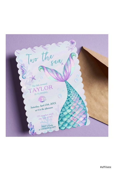 Onder The Sea Birthday Girl, Mermaid 2nd Birthday, Mermaid 1st Birthday, Oneder The Sea, Pink Mermaid Tail, 1st Birthday Girl, Under The Sea Birthday, Sea Mermaid, Mermaid Invitations