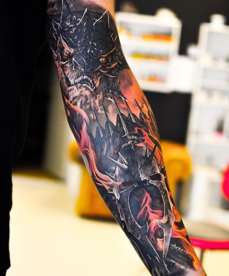 Sauron Helmet Tattoo, Lord Of The Rings Sleeve Tattoo, Lotr Tattoo Sleeve, Lord Of The Rings Tattoo Sleeve, Lord Of The Ring Tattoo, Lord Of The Rings Sleeve, Nazgul Tattoo, Smaug Tattoo, Gandalf Tattoo