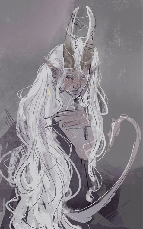 Fey Touched Tiefling, Tiefling Design Ideas, Aaracokra Dnd Art, Aasimar Tiefling Hybrid, Dnd Thri-keen, Cool Dnd Characters, Ram Oc Art, Unicorn Tiefling, Bg3 Oc Art