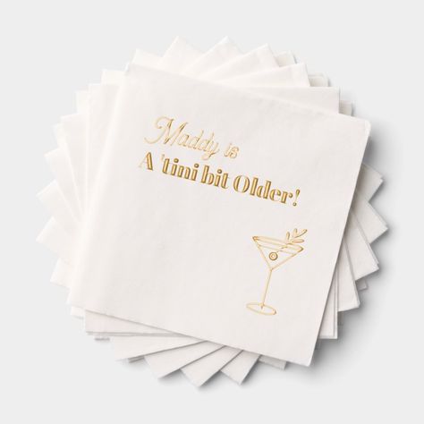 Real Gold Foil Martini 30th 30th Birthday Napkins, Birthday Napkins, Elegant Typography, Classy Design, Party Napkins, Martini Glass, Perfect Party, 30th Birthday, Real Gold