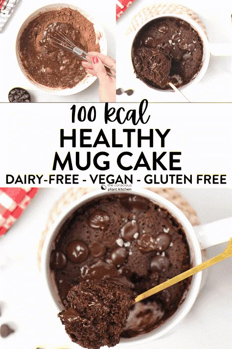 This Healthy Mug Cake is a single serve chocolate cake with only 106 kcal per serve for a quick and easy snack. Plus, this delicious healthy chocolate mug cake is also 100% egg-free, dairy-free and sugar-free. Single Serving Desserts Healthy, Gf Chocolate Mug Cake, Healthy Single Serve Dinner Ideas, Quick Healthy Chocolate Snacks, Mug Cake Microwave Healthy 100 Calories, Dairy Free Mug Desserts, Healthy Dessert Recipes Single Serve, Healthy Chocolate Mug Cake Microwave, Healthy Breakfast Mug Cake