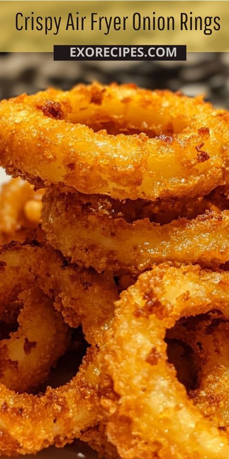 Crispy, crunchy, and cooked to perfection! These air fryer onion rings are the ultimate snack. Onion Ring Recipe Air Fryer, Airfryer Onion Rings Recipe, Onion Ring Air Fryer, Air Fried Onion Rings Recipe, Homemade Onion Rings Air Fryer, Air Fryer Blooming Onion Recipe Easy, Air Fryer Crispy Onions, Air Fryer Onion Rings Recipe Easy, Onion Rings Recipe Air Fryer