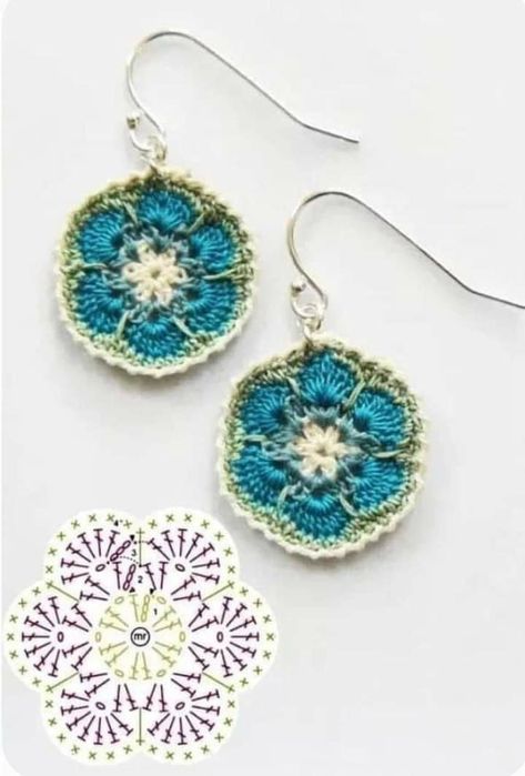 Crochet Jewlery, Crochet Jewelry Patterns, Crochet Earrings Pattern, Crochet Motif Patterns, Crochet Leaves, Earrings Colorful, Crochet Flower Patterns, Crochet Diagram, Free Crochet Patterns