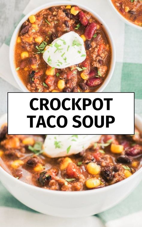 This easy taco soup recipe is perfect for a busy day. Just add ground beef and your favorite taco spices to the crockpot, and let it do all the work. You’ll have a warm, delicious dinner that’s as simple as it gets! Simple Taco Soup Recipe, Simple Taco Soup, Taco Soup Slow Cooker, Taco Spices, Easy Taco Soup Recipe, Recipes Using Hamburger, Slow Cooker Taco Soup, Slow Cooker Taco, Taco Soup Recipe Easy