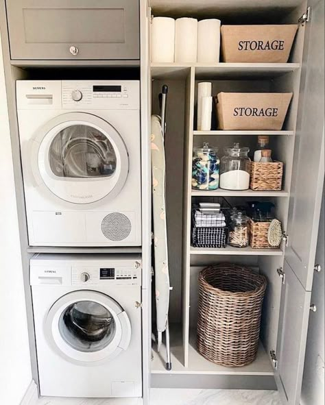 Stacked Laundry, Utility Ideas, Laundry Cupboard, Small Utility Room, Utility Room Designs, Stacked Laundry Room, Utility Room Ideas, Laundry Room Ideas Small Space, Small Utility