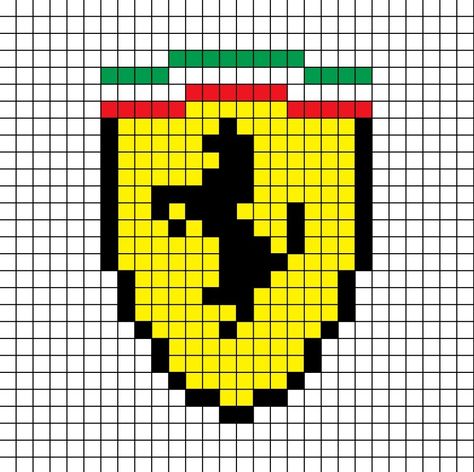 A pixel art template of the sheild shaped, Ferrari logo in a medium size form. Ferrari Crochet, F1 Crochet, F1 Logo, Pixel Car, Rumah Minecraft Sederhana, Modele Pixel Art, F1 Art, Graph Paper Drawings, 1 Wallpaper