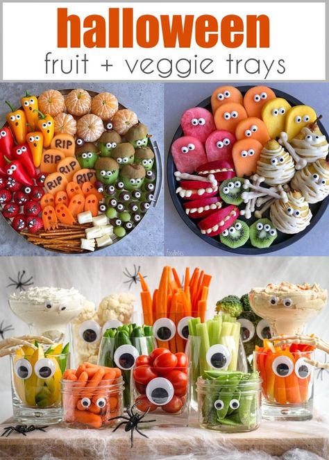 Halloween Fruit Salad, Fruit Veggie Tray, Halloween Fruit Tray, Halloween Salad, Halloween Fruit Snacks, Veggie Tray Ideas, Halloween Veggie Tray, Buffet Halloween, Veselý Halloween