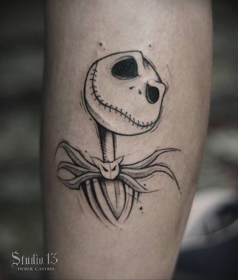 Jack Skellington Flash Tattoo, Dark Disney Tattoos Tim Burton, Emo Music Tattoos, Jack Nightmare Before Christmas Tattoo, Jack Skellington Tattoo Simple, Small Jack Skellington Tattoo, Jack And Zero Tattoo, Simple Nightmare Before Christmas Tattoo, Oggie Boggie Tattoos