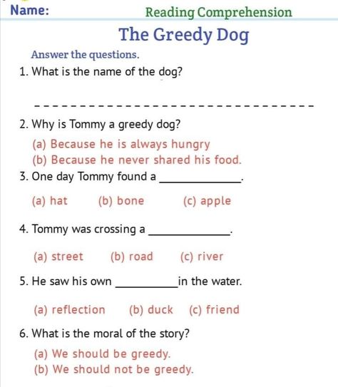 The greedy dog .Reading comprehensive and answer these question.reading practice worksheet for kids The Greedy Dog, Dog Reading, Worksheet For Kids, Reading Practice, Always Hungry, Worksheets For Kids, Reading Comprehension, Learn English, For Kids