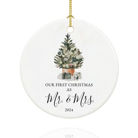 Ornaments With Ribbon, Custom Christmas Gift Tags, Etsy Store Ideas, Newlywed Christmas Gifts, Marriage Anniversary Gifts, First Christmas Married Ornament, Wall Christmas Tree, Married Gift, Newlywed Christmas