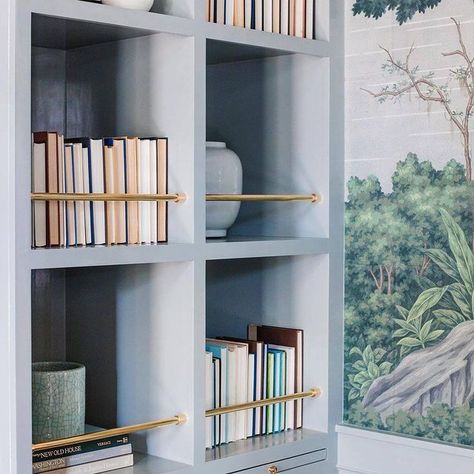 Since Dulux announced their 2022 colour of the year as Bright Skies, we have seen an uplift of this refreshing colour being used all over the home. Have a look at our latest Pinterest board to get all the pastel inspiration! Marie Flanigan Interiors, Marie Flanigan, Brass Shelves, Library Shelves, Bookshelf Design, Built In Bookcase, Built In Shelves, Wine Room, Home Library