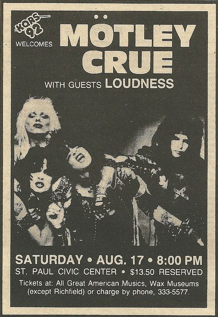 Motley Crue Concert, Band Poster, Civic Center, Concert Poster, Motley Crue, St Paul, Band, Bar, Black And White