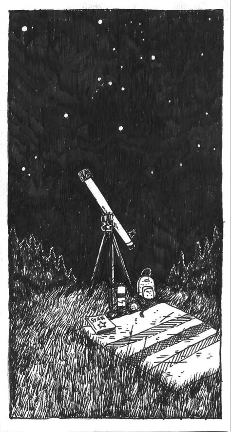 Telescope Drawing, Arte Peculiar, Arte 8 Bits, Astronomy Art, Space And Astronomy, About Art, Comic Illustration, Art Drawing, Aesthetic Art