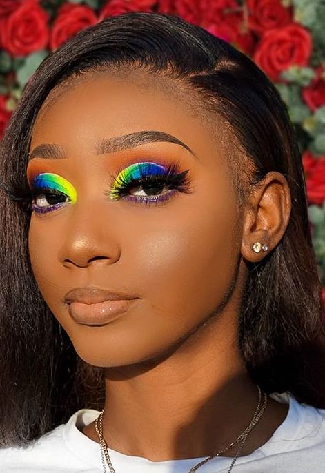 To see more click on the link Blue And Yellow Makeup Looks Black Women, Makeup Ideas Mexican, Black Girls Makeup, Makeup Looks Dramatic, Makeup For Hooded Eyes, African Makeup, Vibrant Makeup, Bright Eye Makeup, Dramatic Eye Makeup