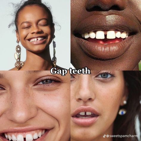 Types Of Teeth Shapes, Gap Teeth Aesthetic, Sharp Jawline, Teeth Aesthetic, Physical Traits, Gap Teeth, Teeth Shape, Smile Teeth, Beauty Features