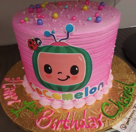 Number 2 Cake Cocomelon, Simple Cocomelon Cake, Cocomelon Cake For Girl, Cocomelon Girl Cake, Buttercream Cocomelon Cake, Cocomelon Birthday Cake Girl, Coco Melon Cake Ideas, Cocomelon Two Tier Cake, Coconelon Girl Cake