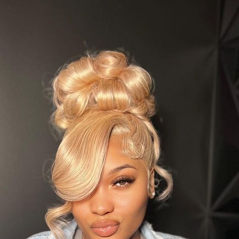 THE LACE SLAYER🥢 on Instagram: "Double Trouble Frontal UPDO Ponytail 🥢🤍✨ We used beauty supply frontalssss 😩🔥 Link in bio for booking 🥰✨ - #frontal #frontalwigs #frontalinstall #317frontals #indyfrontals #indyhairstylist #317hairstylist #317hair #317frontals #indystylist #indyhair #atlantahairstylist #atlwigs #atlwiginstall #atlantawigs #houstonhairstylist #dallaswigs #chicagohairstylist #317hairstyles #explorepage #exlpore #indyhairstylist # #indyhairsalon #atlhair #atlfrontals #indywigs #houstonhair #houstonwigs #miamiwiginstall" Updo Lace Front Hairstyles, Wig Up Do Hairstyles, Double Frontal Ponytail Updo, 360 Lace Frontal Wig Updo Hairstyles, Frontal Ponytail Updo, Blonde Updo Black Women, Double Frontal Ponytail, Frontal Updo Hairstyles, Frontal Updo