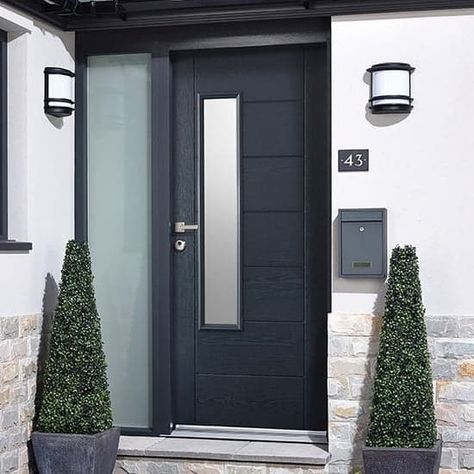 Grey Composite Front Door, Grey Front Door, Unique Front Doors, Door Frame Molding, House Front Door Design, Composite Front Door, Doors And Floors, Glass Panel Door, Wood Front Doors