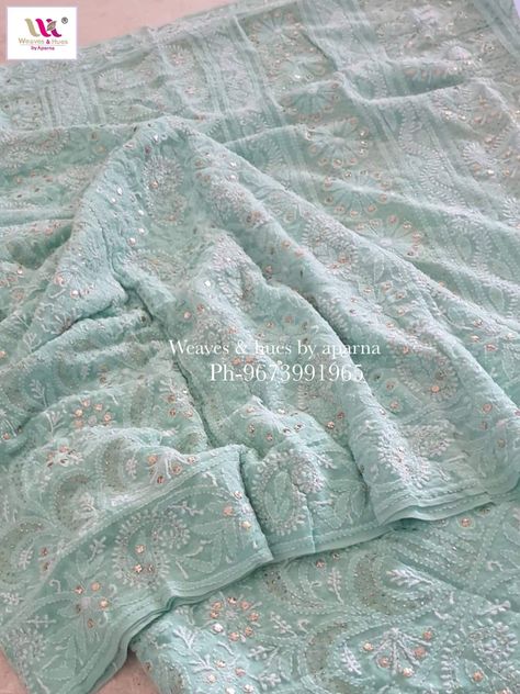 Chikan Kari Saree, Chickenkari Blouse Designs, Chicken Kari Saree, Chicken Saree, Chikankari Saree Georgette, Lakhnavi Saree, Chickenkari Saree, Lucknowi Saree, Chikan Saree