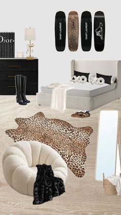 Check out jamahl_g's Shuffles Kate Moss Bedroom, Black And Cheetah Bedroom, Cream And Black Bedroom Ideas, Fashion Bedroom Ideas, Room With Black Accents, Leopard Room, Trendy Bedroom Ideas, Chic Room Decor, Bedroom Ideas Black