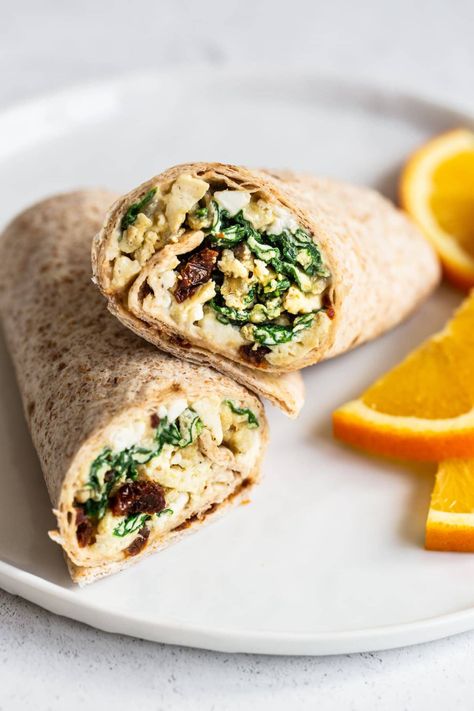 Egg, Spinach and Feta Breakfast Wrap | Eating Bird Food Breakfast Wrap Ideas, Hummus Breakfast, Feta Breakfast, Beef Snacks, Feta Eggs, Healthy Breakfast Wraps, Egg Wraps, Starbucks Breakfast, Egg Spinach