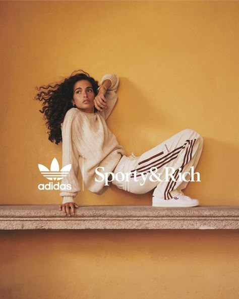 Sporty & Rich on Instagram: "Sporty & adidas. We took an all canvas version of the Stan Smith from the adidas archives and updated it with leather accents and a satin lining. Online Nov 22!!!! 🌼🌼🌼" Adidas Ads Advertising, Adidas Sporty And Rich, Adidas Editorial, Adidas Advertising, Adidas Photoshoot, Sporty Photoshoot, Fitness Campaign, Adidas Ads, Adidas Campaign