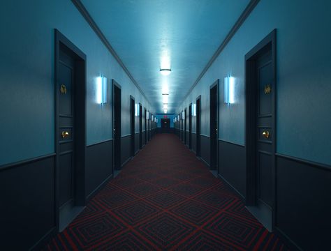 Hallways on Behance Several Doors, Hallway Reference, Hallway With Doors, Building Hallway, Mv Set, Perspective Pictures, Hallway Gallery Wall, Hallway Paint, Hotel Corridor