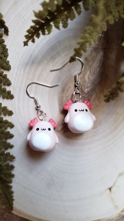 Axolotl Clay, Axolotl Squishmallow, Clay Keychain, Clay Dangle Earrings, Clay Crafts Air Dry, Earrings Hypoallergenic, Polymer Crafts, Cotton Crafts, Cute Polymer Clay