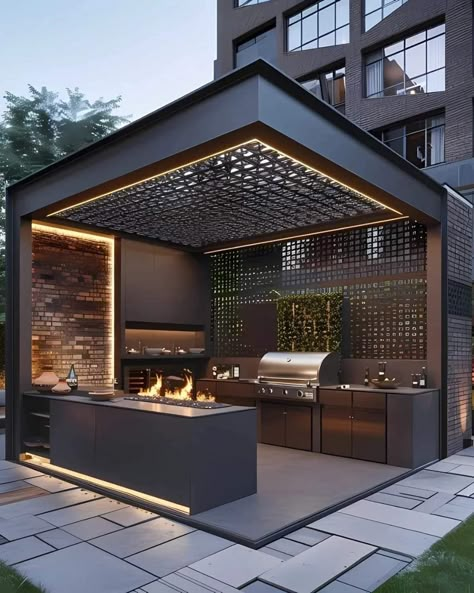 Barbecue Decorations Ideas, Modern Bbq Area Outdoor, Outside Barbecue Area Ideas, Outside Bbq Area Ideas, Brick Bbq Area, Outdoor Bbq And Bar, Bbq Patio Ideas, Bbq Area Ideas Outdoor, Bbq Design Outdoor