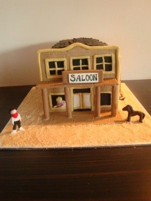 Saloon Cake Cowboy Gingerbread House, Western Gingerbread House, Western Cake, Gingerbread Competition, Tier Wedding Cakes, His 30th Birthday, Cowboy Cakes, Wild West Theme, Gingerbread Ideas