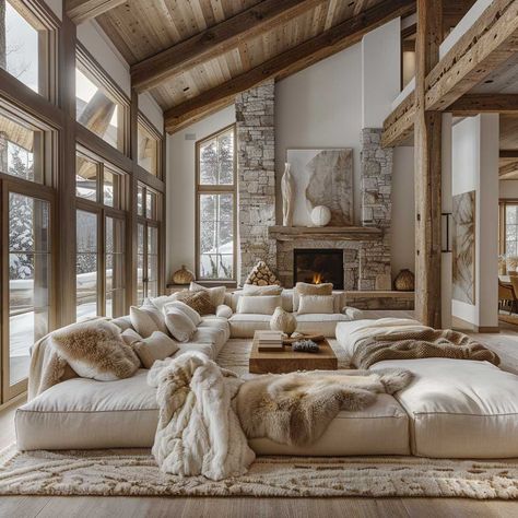 How to Bring Chalet Interior Charm into Your Home • 333+ Art Images Light Cabin Interior, French Mountain Home, Large Couch Living Room, Chalet Living Room, Chalet Modern, Chalet Interior Design, Mountain Home Interiors, Chalet Interior, Chalet Design