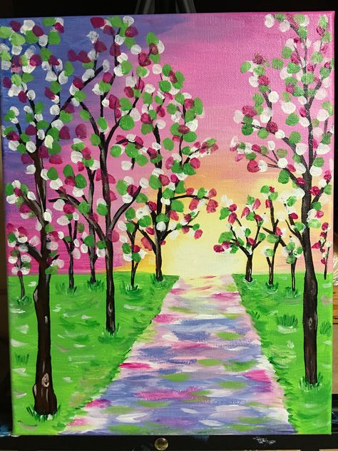 Spring Time Drawings, Springtime Drawings, Spring Drawings Ideas Art Easy, Simple Spring Painting, Spring Painting Easy, Spring Landscape Drawing, Spring Drawings Ideas Art, Spring Painting Ideas Easy, Spring Season Painting