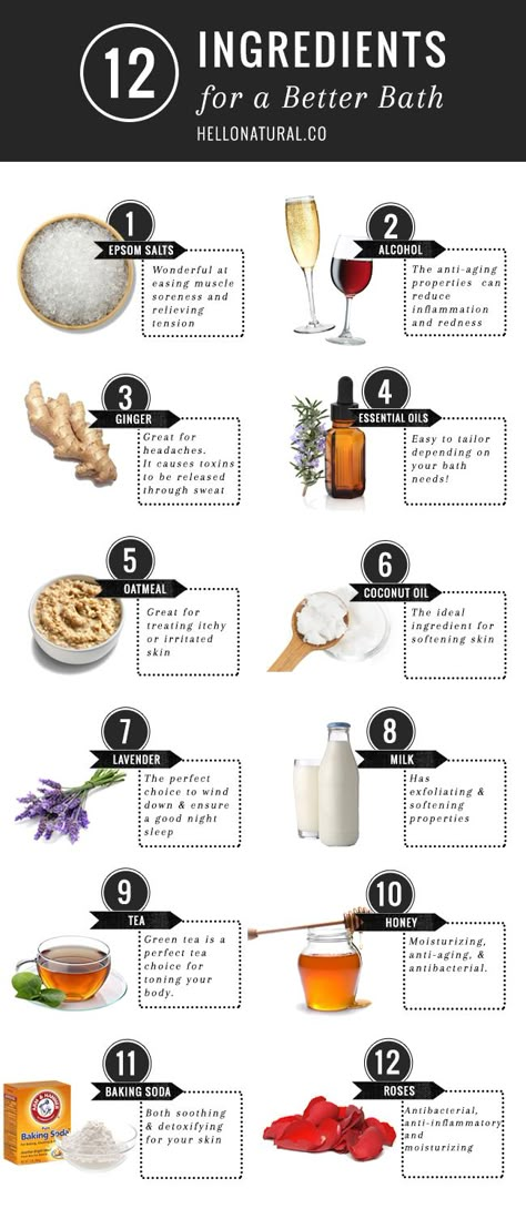 12 DIY Bath Ingredients for Soft Skin, Detox   More | http://hellonatural.co/12-diy-bath-ingredients-for-soft-skin-detox-more/ Bath Ingredients, For Soft Skin, Bath Detox, Detox Bath, Ginger Essential Oil, Skin Detox, Diy Spa, Best Bath, Relaxing Bath