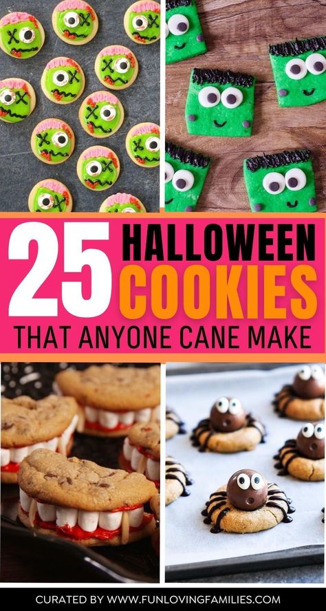 Need some Halloween cookies that look amazing but are deceptively easy to make? Check out these amazing Halloween cookie recipes that are sure to impress. You'll find eyeball cookie ideas, iced sugar cookies, monster cookies, candy corn cookies and more. #halloween #halloweencookies #halloweentreats Easy Halloween Cookies Recipes, Zombie Cookies, Corn Cookies, Cookies Monster, Easy Halloween Cookies, Halloween Deserts, Candy Corn Cookies, Halloween Cookie Recipes, Pinwheel Cookies