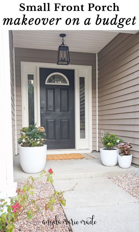 small front porch ideas on a budget that we used for our small front porch makeover Small Front Porch Makeover, Simple Front Porch Ideas, Porch Makeover On A Budget, Porch Makeover Ideas, Small Front Porch Ideas Entrance, Simple Front Porch, Spring Front Porch Decor, Small Front Porch Ideas, Porch Ideas On A Budget