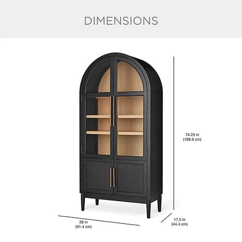 Member's Mark Enzo Bookcase Storage Cabinet With Rattan Cabinet Doors, Black Finish - Sam's Club Arched Storage Cabinet, Enzo Bookcase, Black Arched Cabinet, Rattan Cabinet Doors, Bag Cabinet, Rattan Cabinet, Wide Bookcase, Office Bookshelves, Salon Suites