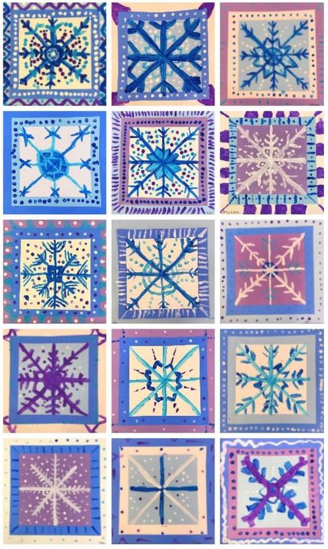 Symmetry Art Projects, Snowflake Symmetry, Snowflake Art, January Art, Holiday Art Projects, Winter Art Lesson, Snowflakes Art, Christmas Art Projects, Winter Art Projects