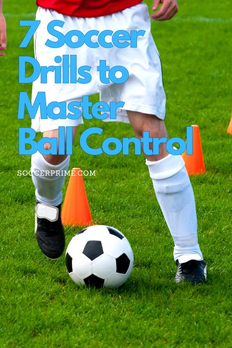 Soccer player completing soccer drills to improve ball control by dribbling around cones. Basic Soccer Drills, Soccer Ball Control Drills, Kids Soccer Drills, Drills For Soccer, Soccer School, Soccer Drills For Kids, Master Ball, Mom Things, Soccer Coach