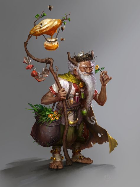 Swamp Druid Dnd, Druid Pose Reference, Dnd Herbalist, Forest Gnome Dnd, Druid Healer, Forest Character Design, Gnome Character Design, Gnome Dnd, Dnd Druid