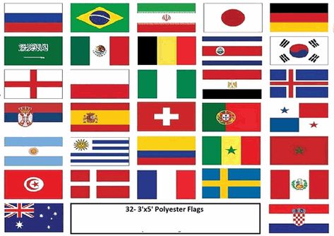 World Cup 3'x5' Flag Set - Flag Sets Soccer Fundraiser, World Flags With Names, Holland Flag, United Nations Flag, World Cup Party, Flags Of European Countries, France World Cup, Art Competition Ideas, Flags With Names